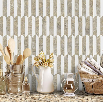 Vamos Tile Peel and Stick Backsplash Seamless Tile,10 Sheets Stick on Backsplash for Kitchen& Bathroom,Honey Travertine+Matt Pure White Marble Look+Light Gold Metal Self Adhesive Backsplash Tile