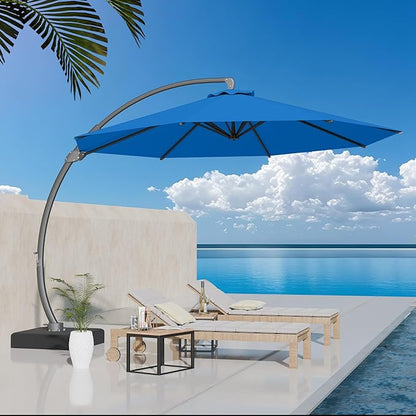 Kingdura 11ft Offset Cantilever Patio Umbrella with Base Included, Large Round Aluminum Outdoor Umbrella, 360° Rotation & Infinite Tilt, Heavy Duty Frame for Deck Pool Backyard, Royal blue