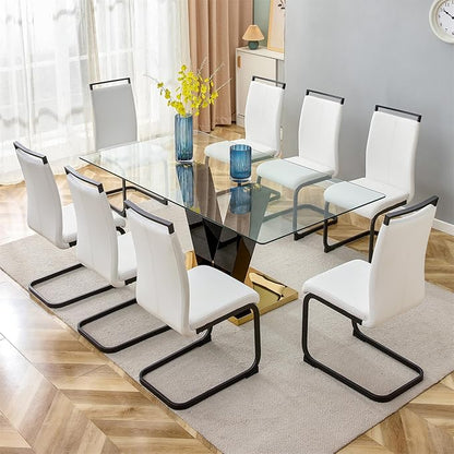 Glass Dining Table Set for 8, 71" Dining Table Set for 8, Dining Room Table and Chairs for Home