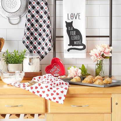 DII Valentine Dish Towels Set of 3 Cat Love Decorative Kitchen Towels 18x28