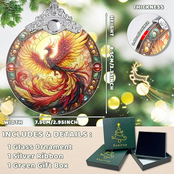 Stained Glass Phoenix Ornament, Phoenix Christmas Tree Ornaments Xmas Decorations, Holiday and Xmas Presents