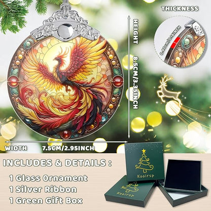 Stained Glass Phoenix Ornament, Phoenix Christmas Tree Ornaments Xmas Decorations, Holiday and Xmas Presents