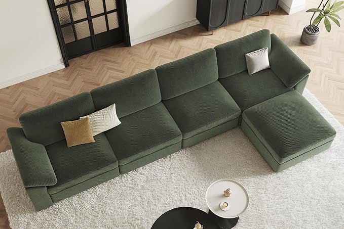 EASE MOOSE Oversized Sectional Sofa with Ottoman,Comfty L Shape Sectional Deep seat Modular Sofa,Cloud Couch for Living Room, Removable Cover,Green