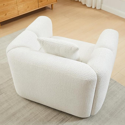 VANOMi 42" Width Accent Chair for Living Room, Modern Lounge Chair with Pillow, Comfy Upholstered Boucle Single Sofa Chair for Living Room (White)