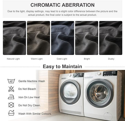 Simple&Opulence 100% Linen Duvet Cover Set, 3 PCS Natural French Flax Dark Grey Duvet Cover Queen Size, Breathable Soft Comfy Linen Bedding Comforter Cover with 2 Pillowcases(Dark Grey, 88"x92")