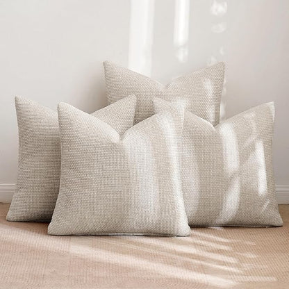 MIULEE Pack of 4 Throw Pillow Covers 16x16 Inch Cream Soft Decorative Chenille Pillow Covers Farmhouse Accent Cushion Covers for Boho Home Decor Bedroom Living Room