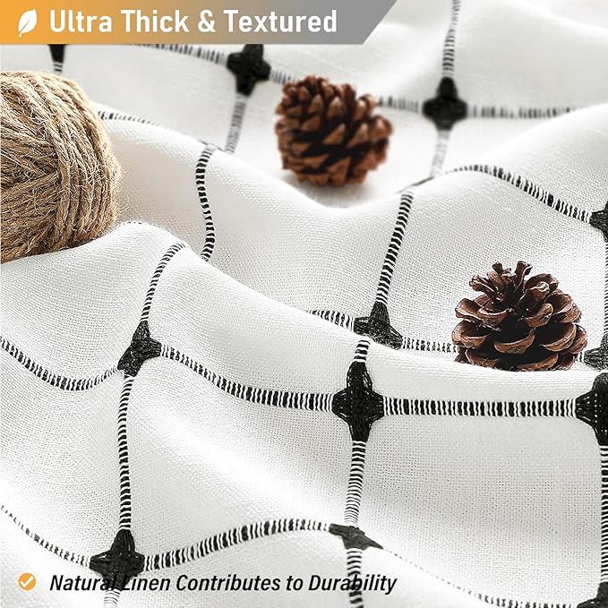 BTTN Extra Long Shower Curtain - 72x96 Inch Long Boho Chic Linen Fabric Heavy Duty Shower Curtain Set with Hooks, Bohemian Farmhouse Shabby Chic Tassel Shower Curtains for Bathroom - White and Black