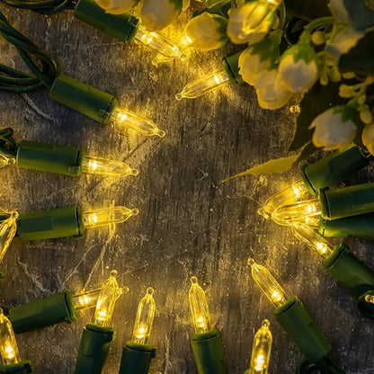 YULETIME Warm White LED Christmas Lights with Green Wire, 33 ft 100 Count UL Certified Commercial Grade Holiday String Light Set (Warm White - Green Wire)