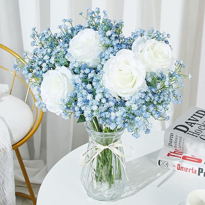 Babys Breath Artificial Flowers,12 Pcs Gypsophila Real Touch Flowers for Wedding Party Home Garden Decoration Blue