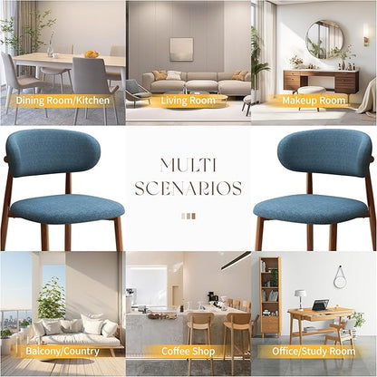 Kitchen Dining Chairs Set of 6 Modern Soft Linen Farmhouse Dining Room Chair with Metal Legs, Blue/Walnut