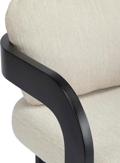 Christopher Knight Home Yorick Modern Dining Chair Set of 2 with Cushion, Solid Wood Dining Room Set, Curved Backrest Kitchen Side Chair, Living Room Comfy Extra Seat, Black+Beige