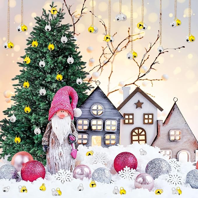 Augshy 200 Pcs Gold Small Jingle Bells, 1/4 Inch Craft Bells Mini Bulk for Christmas Home and Pet Decorations Bracelet Necklace Jewelry Making Xmas Decor Party Favors Supplies (Gold)