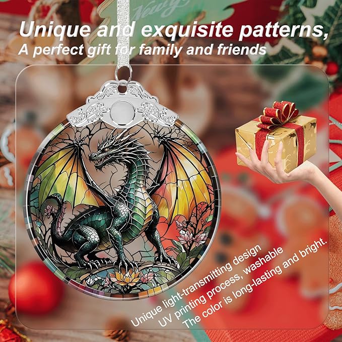 Dragon Ornament Crystal Glass with Gift Box, Dragon Christmas Ornaments for Christmas Tree Decorations, for Girls Boys Women Men, Holiday Keepsake Present Exchange Ideas -01