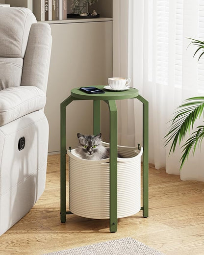 TUTOTAK Small Side Table, Round End Table, Night Stand, Bedside Table, Sofa Table with Storage Basket, Living Room, Bed Room, Olive Green TB01BOG0922