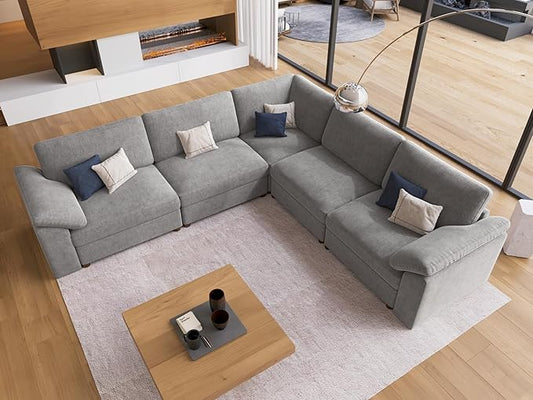 EASE MOOSE Oversized Modular Sectional Sofa, Extra Large L Shape Sectional Couch,Comfty Wide Deep seat Modular Sofa for Living Room, Removable Cover,Light Gray
