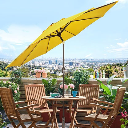 Blissun 9' Outdoor Patio Umbrella, Outdoor Table Umbrella, Yard Umbrella, Market Umbrella with 8 Sturdy Ribs, Push Button Tilt and Crank
