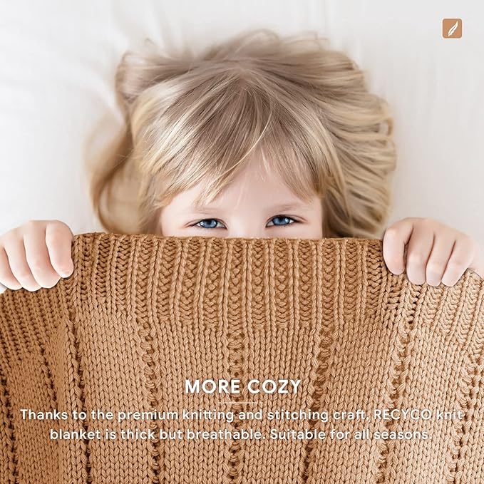 RECYCO Cable Knit Light Brown Throw Blanket, Super Soft Warm Cozy Decorative Knitted Throw Blanket 2.3LB for 50"x60"