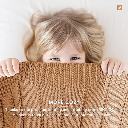 RECYCO Cable Knit Light Brown Throw Blanket, Super Soft Warm Cozy Decorative Knitted Throw Blanket 2.3LB for 50"x60"