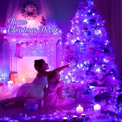 JMEXSUSS Connectable 100 LED Purple Halloween Lights Indoor, 8 Modes Plug in Purple Christmas String Lights Clear Wire, 33ft Christmas Tree Light Outdoor for Halloween Tree, Garden, Bedroom