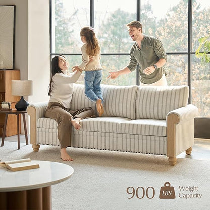 EcoHarbor Living 3-Seater Couch, Stripe 81" Mid-Century Modern Upholstered Sofa with Armrests, Stripe Couches for Living Room, Bedroom, Office, Apartment