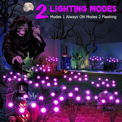 6Pack 48 LED Halloween Decorations Outdoor -LETMY Upgraded Swaying Solar Lights Outdoor, Waterproof Solar Firefly Lights Solar Halloween Lights for Pathway Yard Garden Decorations (Purple)