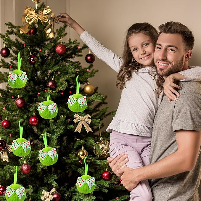 Liliful 18 Pcs Lime Green Furry Christmas Ball Ornaments3.15 Inch Bow Xmas Furry Ornaments Hanging Christmas Pom Pom Ball Decorations for Home Xmas Tree Party Supplies Wall Decor(Style 2,White)