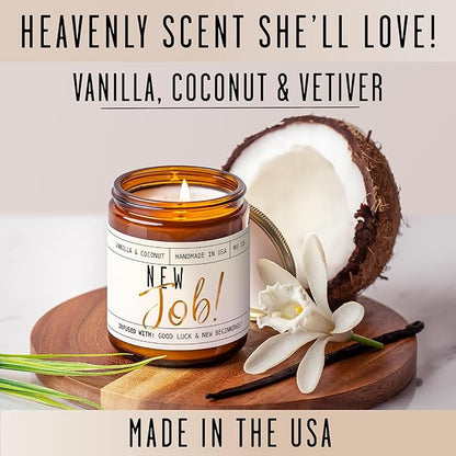 New Job Gifts for Women, Congratulations Gifts for Women - 'New Job Candle, w/Vanilla & Coconut I Job Promotion Gifts for Women I Leaving Job Gifts I Goodbye Coworker Gift I 50Hr Burn, Made in USA