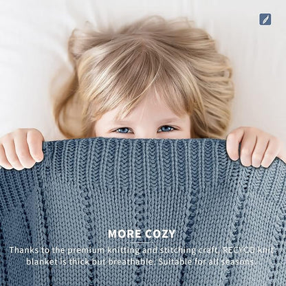 RECYCO Cable Knit Dusty Blue Throw Blanket Twin Size, Super Soft Warm Cozy Decorative Knitted Throw Blanket 3.6LB for Large 60"x80"