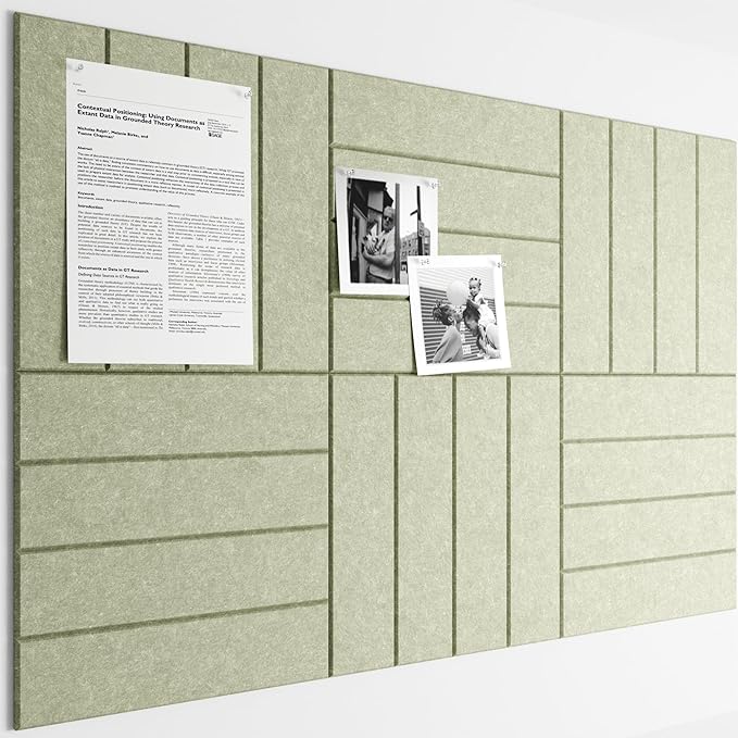 Bumusty Large Cork Board Alternative-36 x24 Felt Bulletin Board Tiles, with 30 Pushpins, 40 Adhesive Tabs, 6-Pack Slat Wall Paneling, Cork Boards for Office Push Pin Board Felt Board-Sage