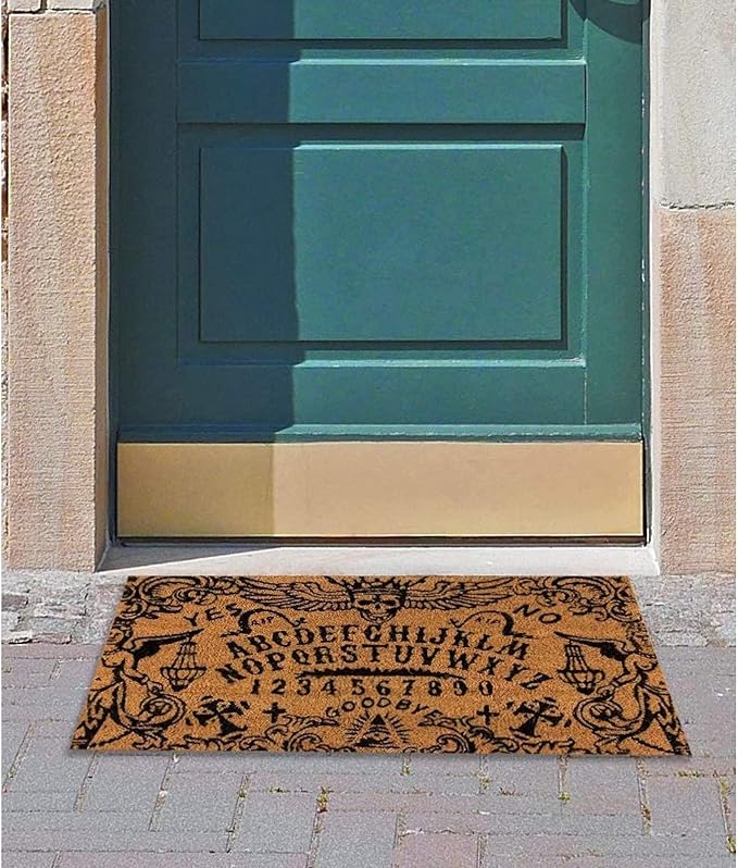 Juvale Ouija Board Front Door Mat - Brown Spooky & Funny Welcome Mat for Porch, Patio, and Entryways, (30 x 17 in) (Weather-Resistant)