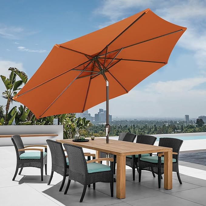 Blissun 9' Outdoor Patio Umbrella, Outdoor Table Umbrella, Yard Umbrella, Market Umbrella with 8 Sturdy Ribs, Push Button Tilt and Crank