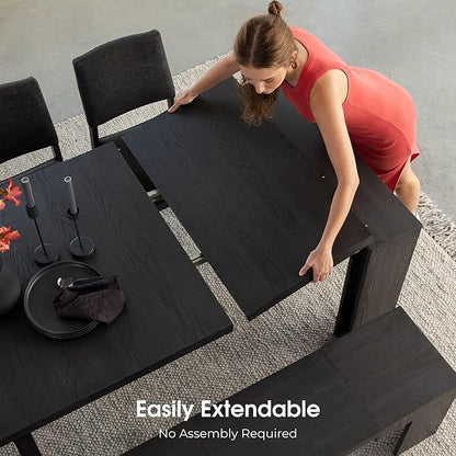 Transformer Expandable Dining Table Set – Solid Wood Table for 2 to 12 with Bench and Coffee Table Panel Storage – Space-Saving Adjustable Dining Furniture (Black, Table + Bench + Coffee Table)