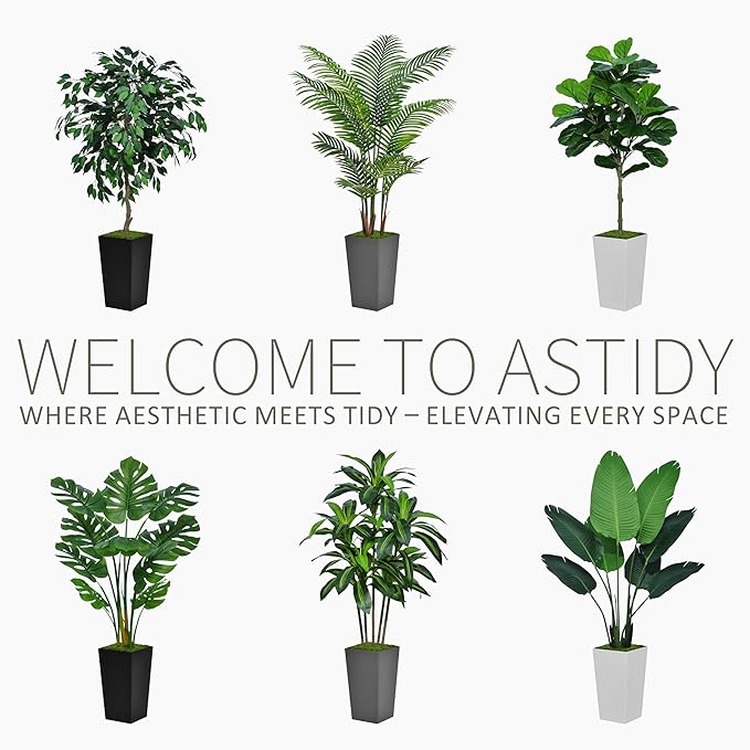 Artificial Dracaena Tree 6FT - Faux Tree with Gray Tall Planter - Fake Tropical Yucca Floor Plant in Pot - Artificial Silk Tree for Home Office Living Room Decor Indoor