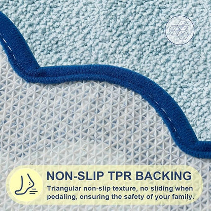 ORTIGIA Long Cute Scalloped Bathroom Rugs Runner, Fun Blue Plush Microfiber Scallop Bath Mats Non Slip Washable Quick Dry Absorbent, Rug for Bathtub Sink Laundry Room Bedroom, 17x47