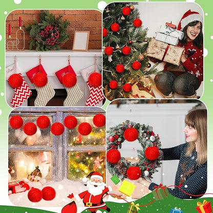 Gejoy 12 Pcs Red Furry Christmas Ball Ornaments for Xmas Tree Red Christmas Hanging Decorations Soft Faux Fur Pom Pom Ball Ornaments for Home Party Supplies Fireplace Mantel Wall Decor