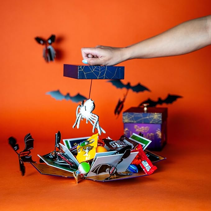 Send A Cake Wicked Halloween Explosion Gift Bundle – Spooky Surprise Box with Flying Bats, 3" Chocolate Witch Cauldron Cake, Music & Lights – Fun Halloween Treat for Kids & Adults