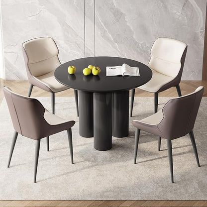5 Pieces 39.37" Black Round Dining Table and 4 Upholstered Chairs for 4-6 Person, MDF Table-top, Light Velvet Chairs with Black Metal Leg for Kitchen, Reception Room,Round Coffee Table Set