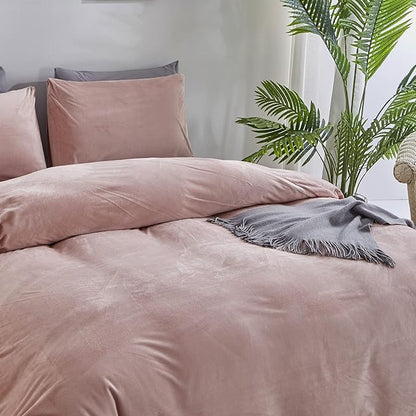 Pureant Pink Velvet Comforter Sets Queen Women Girls Blush Pink Fluffy Bedding Comforters Adults Teens Cute Dusty Pink Winter Quilts Solid Light Red Flannel Quilt Bean Pink Micromink Sherpa Plush Bed