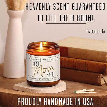 Mothers Day Gifts for Mom, Mom Gifts From Daughter or Son - 'Best Mom Ever' Soy Candle, w/Fig & Sandalwood I Mom Birthday Gifts from Son Ideas I 50Hr Burn, USA Made