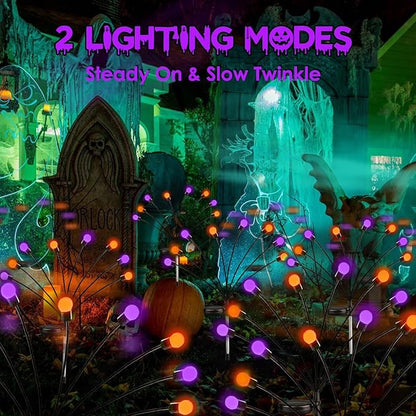 Halloween Decorations Outdoor Solar Pathway Lights, 6 Pack 48LED Solar Firefly Lights Orange and Purple, Sway by Wind, Waterproof Solar Halloween Lights for Patio Garden Yard Lawn Horror Party Decor
