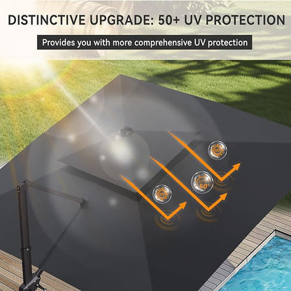 10' X 10' Cantilever Patio Umbrella Outdoor Heavy Duty Double Top Windproof Square Offset Umbrellas with 360-degree Rotation for Pool Deck Backyard, Black