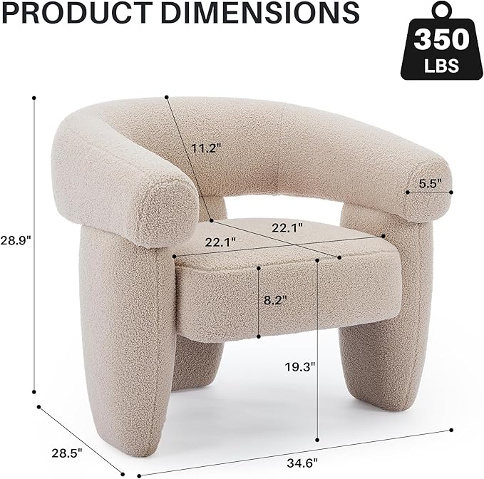 Mid Century Modern Accent Barrel Chair Comfy Upholstered Round Armchair with Montage Design, Sherpa Boucle Lounge Chair for Living Room Bedroom Apartment, Light Brown