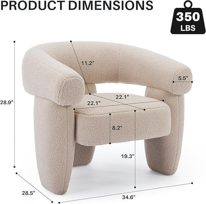 Mid Century Modern Accent Barrel Chair Comfy Upholstered Round Armchair with Montage Design, Sherpa Boucle Lounge Chair for Living Room Bedroom Apartment, Light Brown