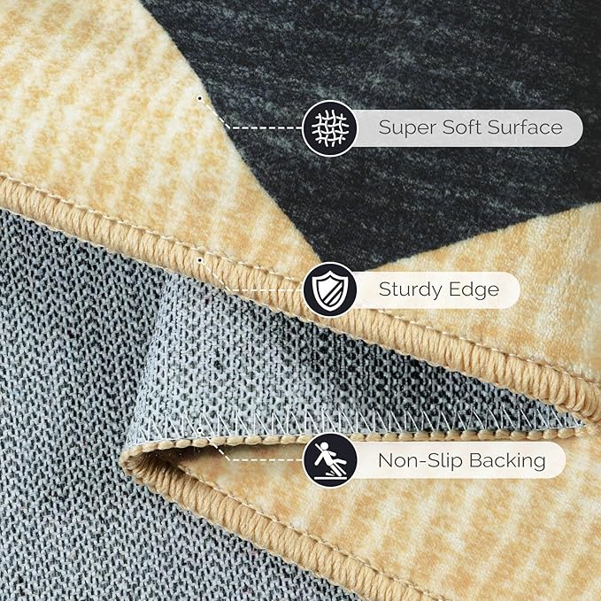 LIVEBOX Washable 8x10 Diamond Rugs for Living Room, Non-Slip Checkered Rug Soft Modern Neutral Geometric Plaid Area Rug for Bedroom, Large Farmhouse Carpet for Office Kids Room Classroom Dorm, Black