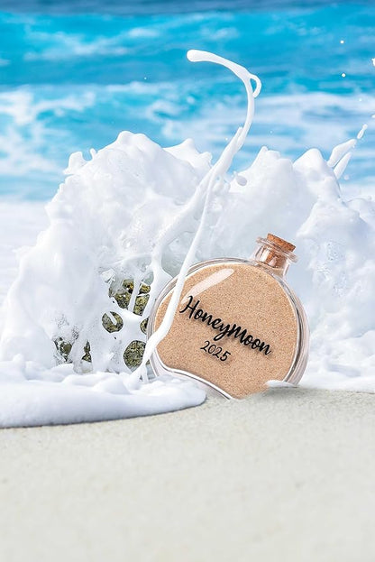 Honeymoon Sand Keepsake Jar 2025，Bridal Shower, Wedding, Engagement, Honeymoon, Travel Gift for Couples, Newlywed, Fiance(Gift Box Includes) - 100ml Round Shape Glass