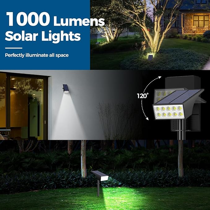 Solar Spot Lights Outdoor Waterproof,[12 Pack/4 Modes] Landscape Lighting Spotlights, Auto On/Off LED Solar Powered Yard Garden Flood Solar Light for Outside Pathway Wall Tree Pool,Cool White