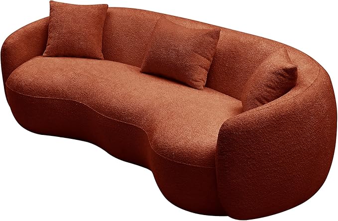 KEIKI 94" Boucle Half Moon Curved Sectional Sofa with 3 Throw Pillows, Modern 4-Seater Teddy Fleece Leisure Couch with Curved Backrest, Easy Assembly, for Living Room, Bedroom, Brown