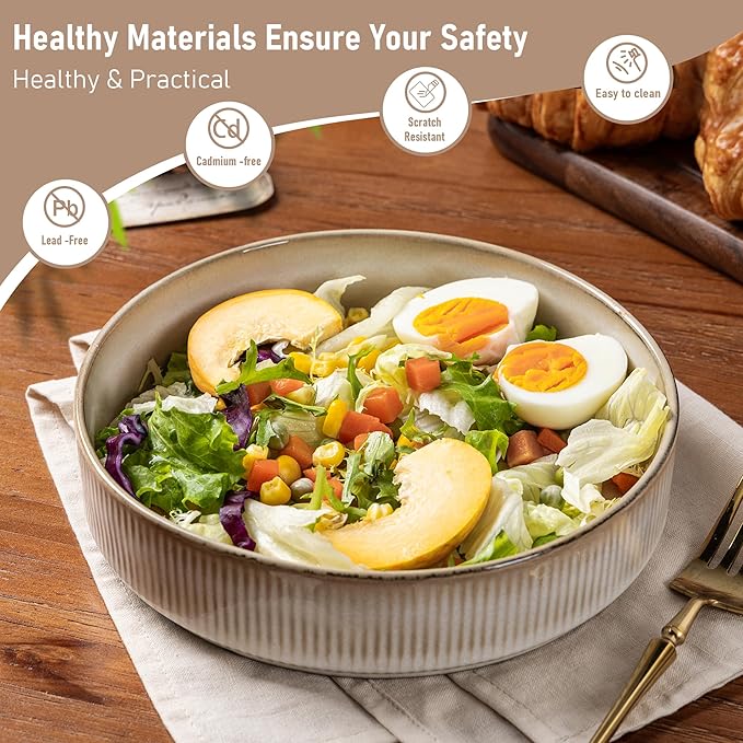 GBHOME 7.5'' Stoneware Pasta Bowls, Serving Bowls Set of 6 for Kitchen, Double Reactive Glaze Bowls for Fruit,Pasta,Salad,Oatmeal,Meal, Microwave Safe (6 pcs)