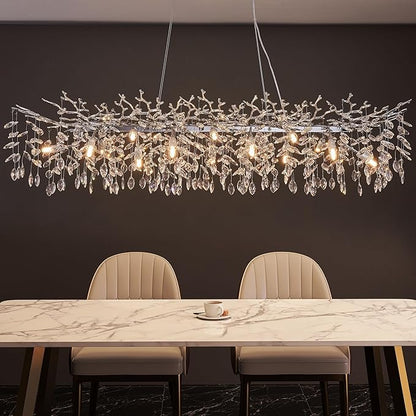 Modern Tree Branch Crystal Chandelier Luxury Silver Crystal Pendant Lighting 47.2" Contemporary 14-Light Chandeliers for Dining Room Kitchen Bedroom Living Room