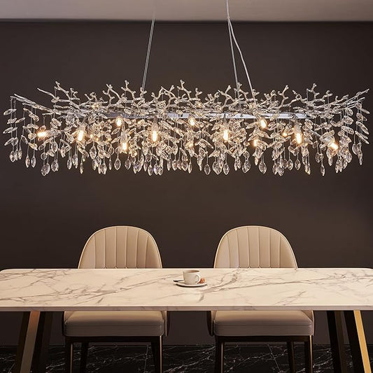 Modern Tree Branch Crystal Chandelier Luxury Silver Crystal Pendant Lighting 47.2" Contemporary 14-Light Chandeliers for Dining Room Kitchen Bedroom Living Room